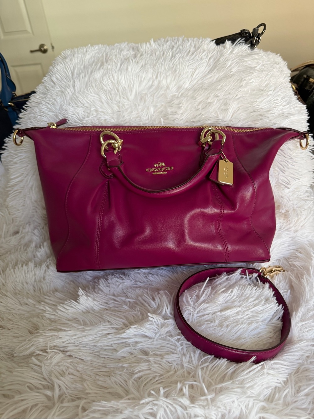 Coach Colette Smooth Leather Satchel Crossbody – Pink Ruby / Fuchsia